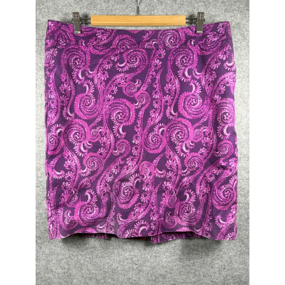 Merona PurplePaisley PencilSkirt Womens 16 Stretch Cotton Knee Length Pink Lined